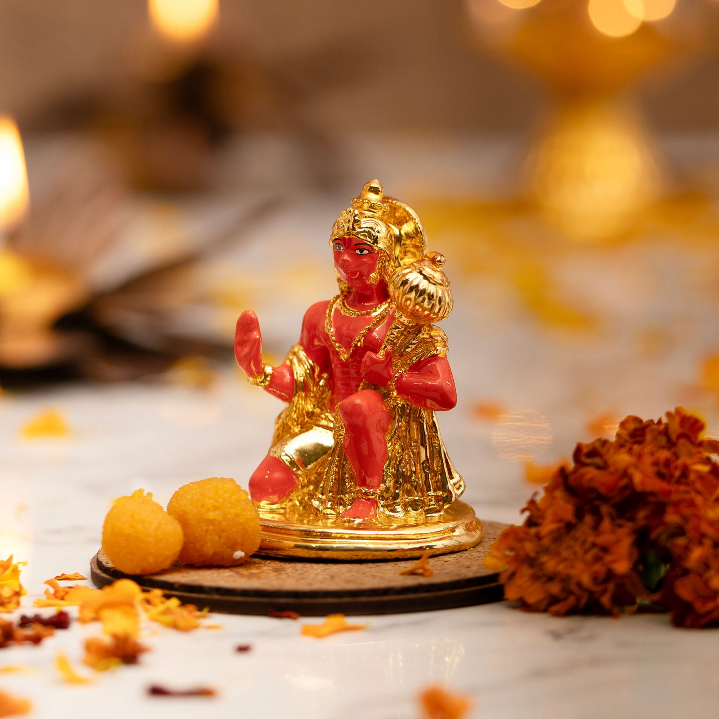 Gold Plated Hanuman Idol for Car Dashboard (3 Inches)