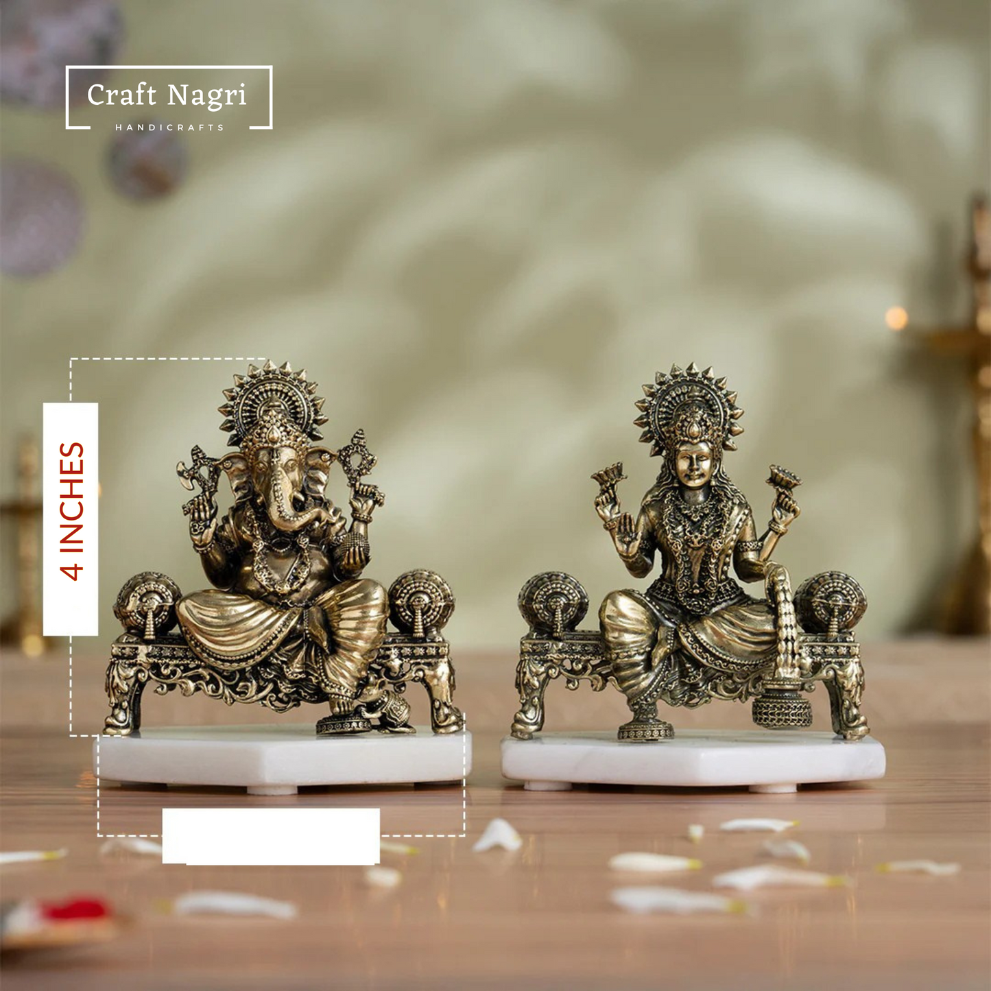 Brass Lakshmi Ganesha Idol Set on Decorative Throne
