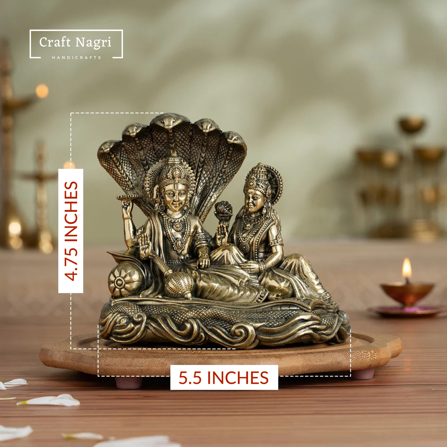 Lord Vishnu & Maa Lakshmi Brass Idol (5 Inches)