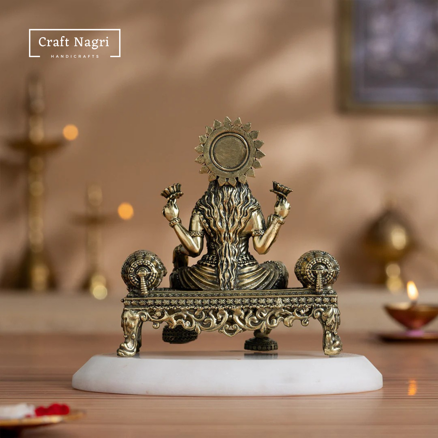 Brass Seated Lakshmi Idol on Singhasan (4 Inches)