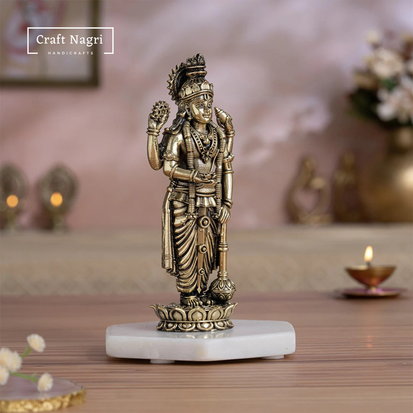 Brass Lord Vishnu Idol with Shanku Chakra (5 Inches)
