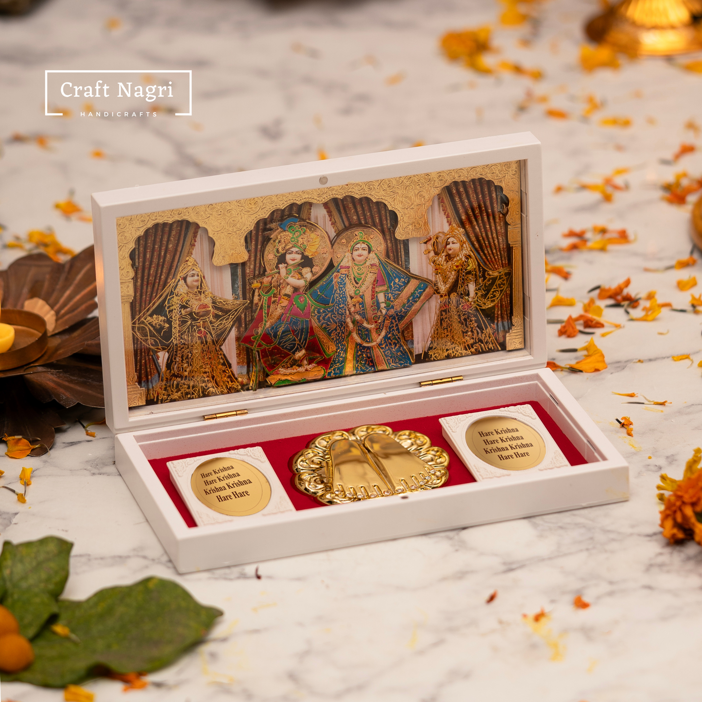 Gold-Plated Radha Krishna Pocket Temple