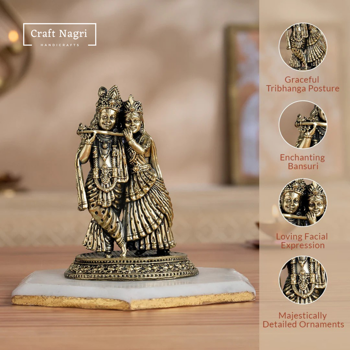 Brass Radha Krishna Idol (5 Inches)