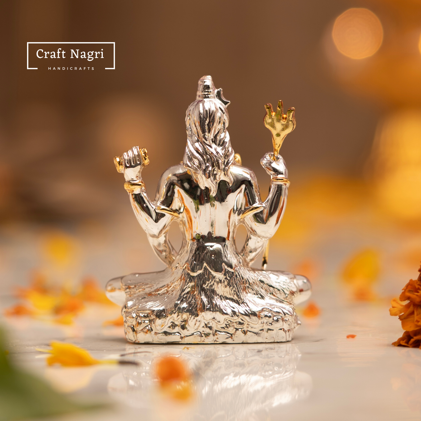 Lord Shiva Car Dashboard Idol Silver & Gold Electroplated (3.5 Inches)