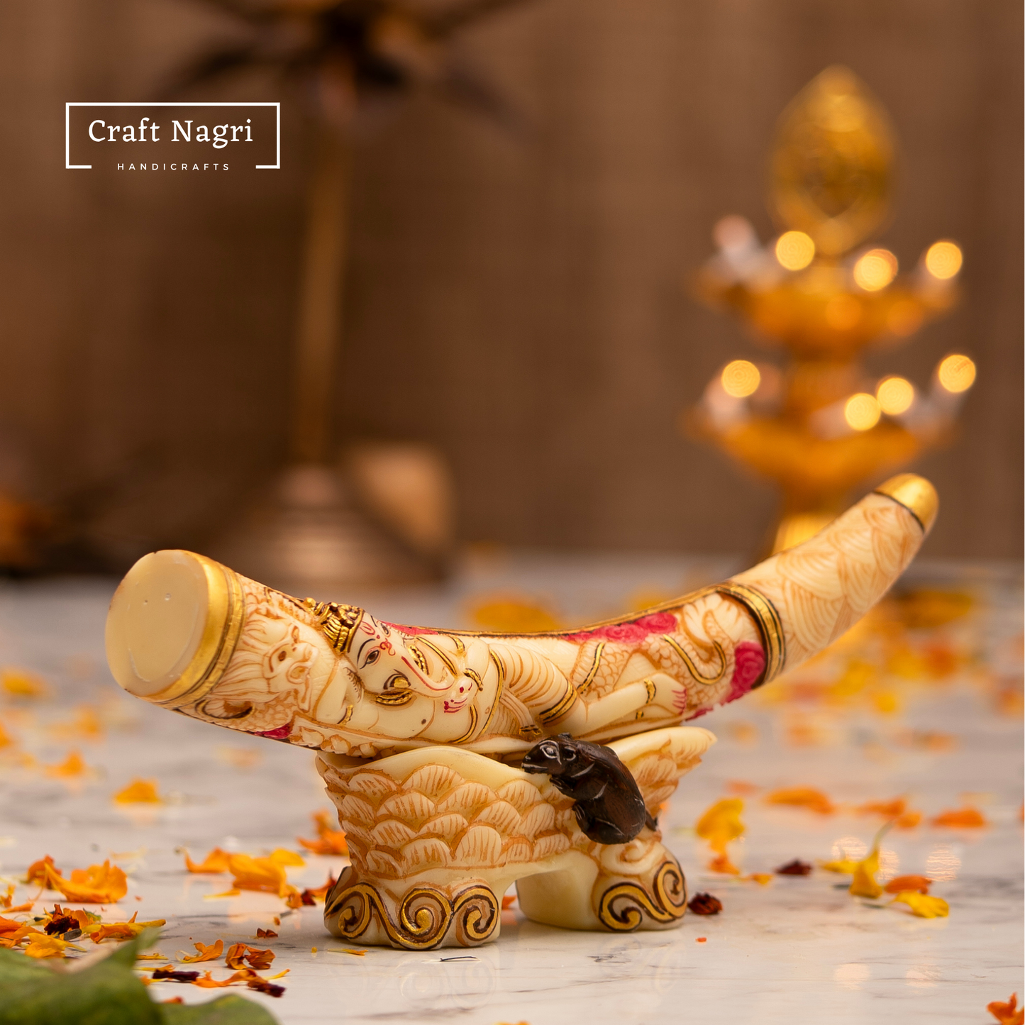 Handcrafted Ganesha Engraved Tusk With Base
