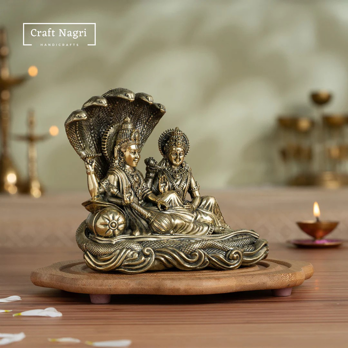 Lord Vishnu & Maa Lakshmi Brass Idol (5 Inches)