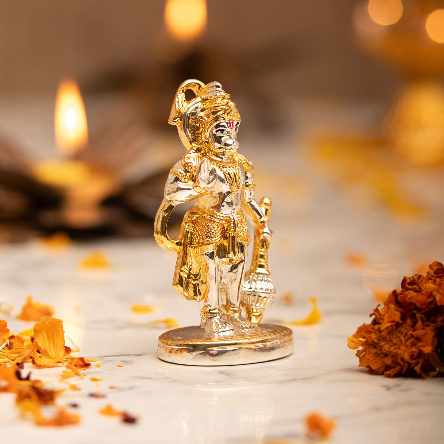 24K Gold & Silver-Plated Hanuman Idol for Car Dashboard (4 Inches)