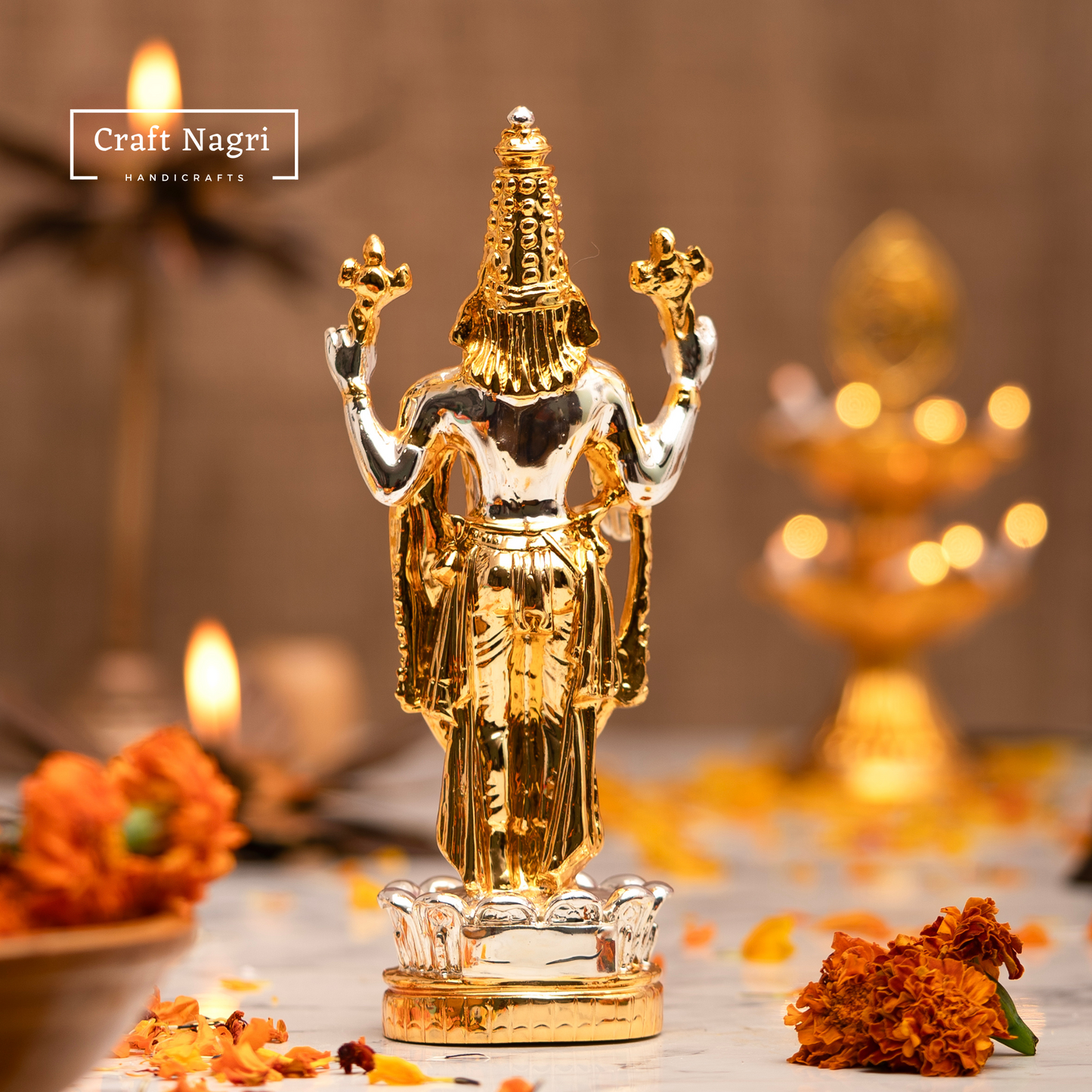 Lord Venkateshwara Idol Silver & Gold Electroplated (5 Inches)