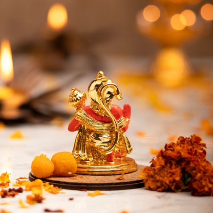 Gold Plated Hanuman Idol for Car Dashboard (3 Inches)