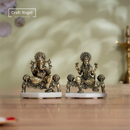 Brass Lakshmi Ganesha Idol Set on Decorative Throne