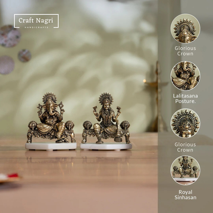 Brass Lakshmi Ganesha Idol Set on Decorative Throne
