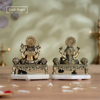 Brass Lakshmi Ganesha Idol Set on Decorative Throne