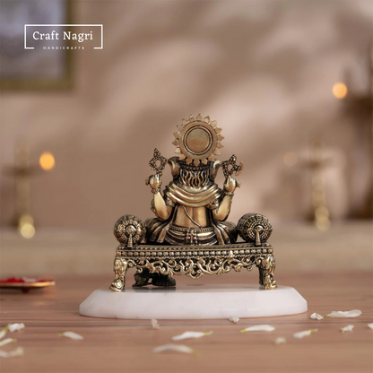 Brass Seated Ganesha Idol on Singhasan (4 Inches)