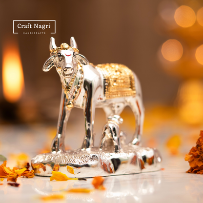 Kamdhenu Cow with Calf Silver & Gold Plated(3.5 Inches)