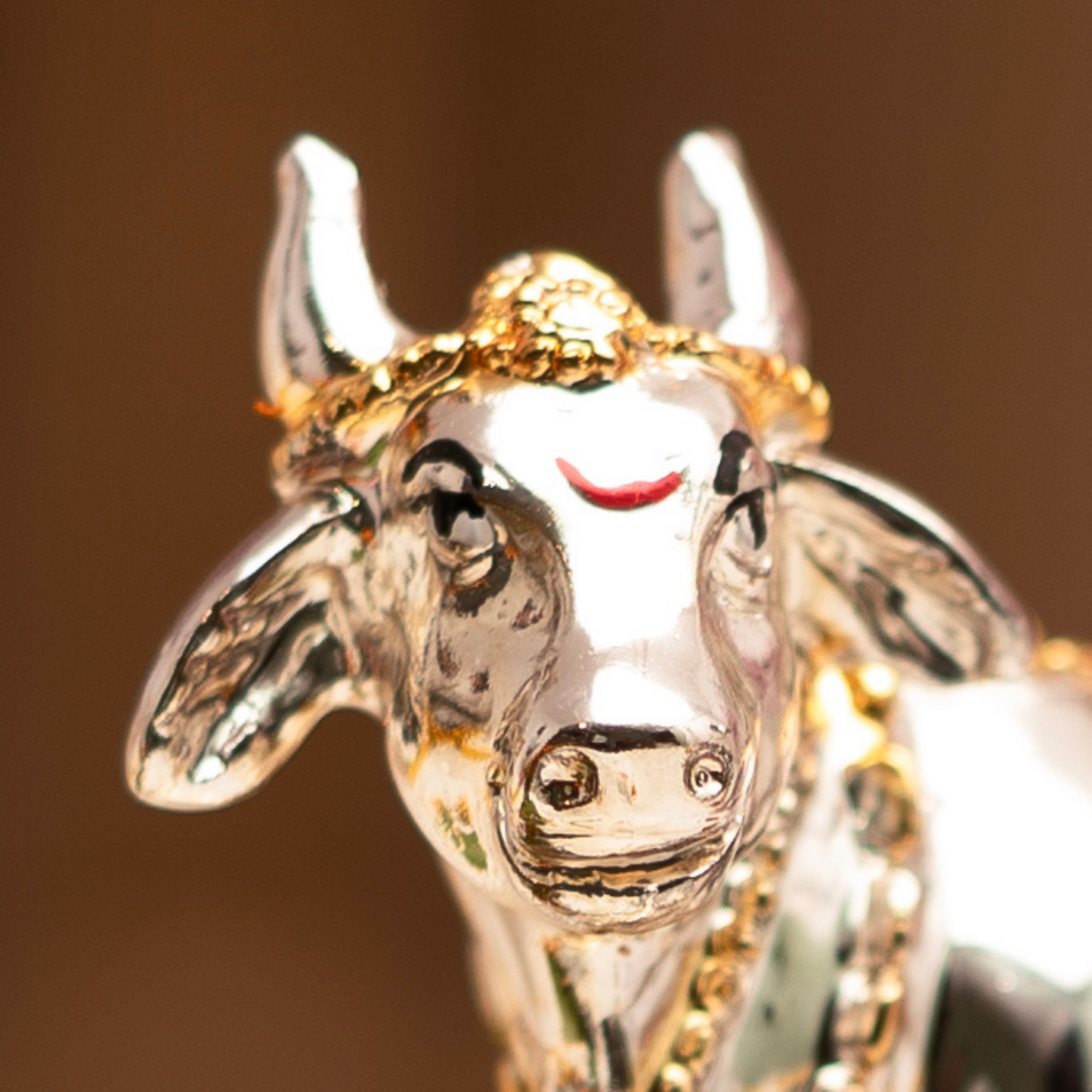 Kamdhenu Cow with Calf Silver & Gold Plated(3.5 Inches)