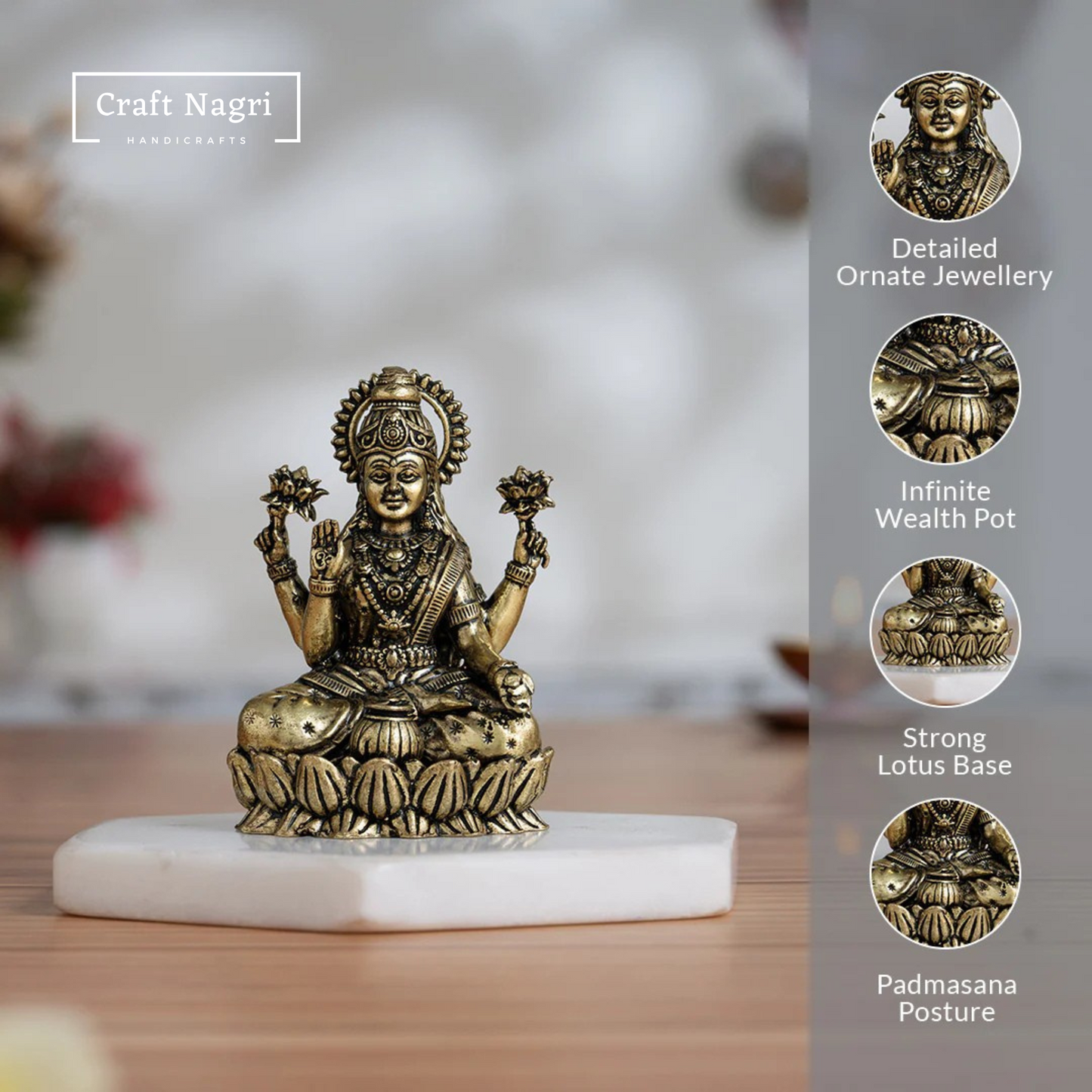 Brass Goddess Lakshmi Idol (2 Inches)