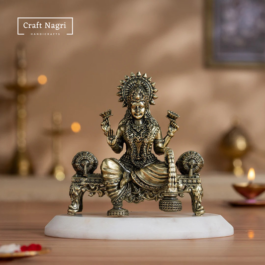 Brass Seated Lakshmi Idol on Singhasan (4 Inches)