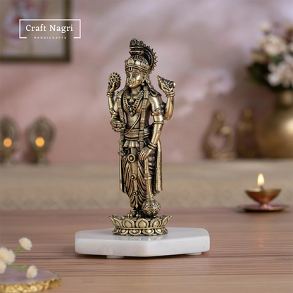 Brass Lord Vishnu Idol with Shanku Chakra (5 Inches)