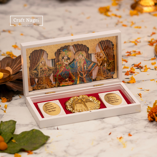 Gold-Plated Radha Krishna Pocket Temple