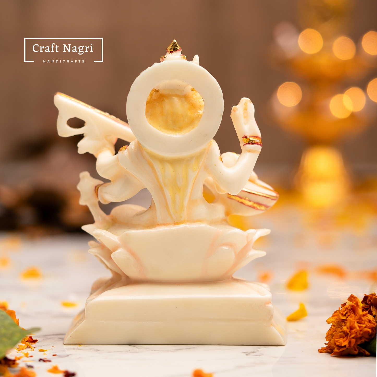 Saraswati Maa Idol with Gold Accents ( 6 Inches)