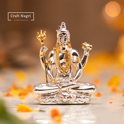 Lord Shiva Car Dashboard  Idol Silver & Gold Electroplated (3.5 Inches)