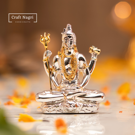 Lord Shiva Car Dashboard  Idol Silver & Gold Electroplated Divine Murti (3.5 Inches)