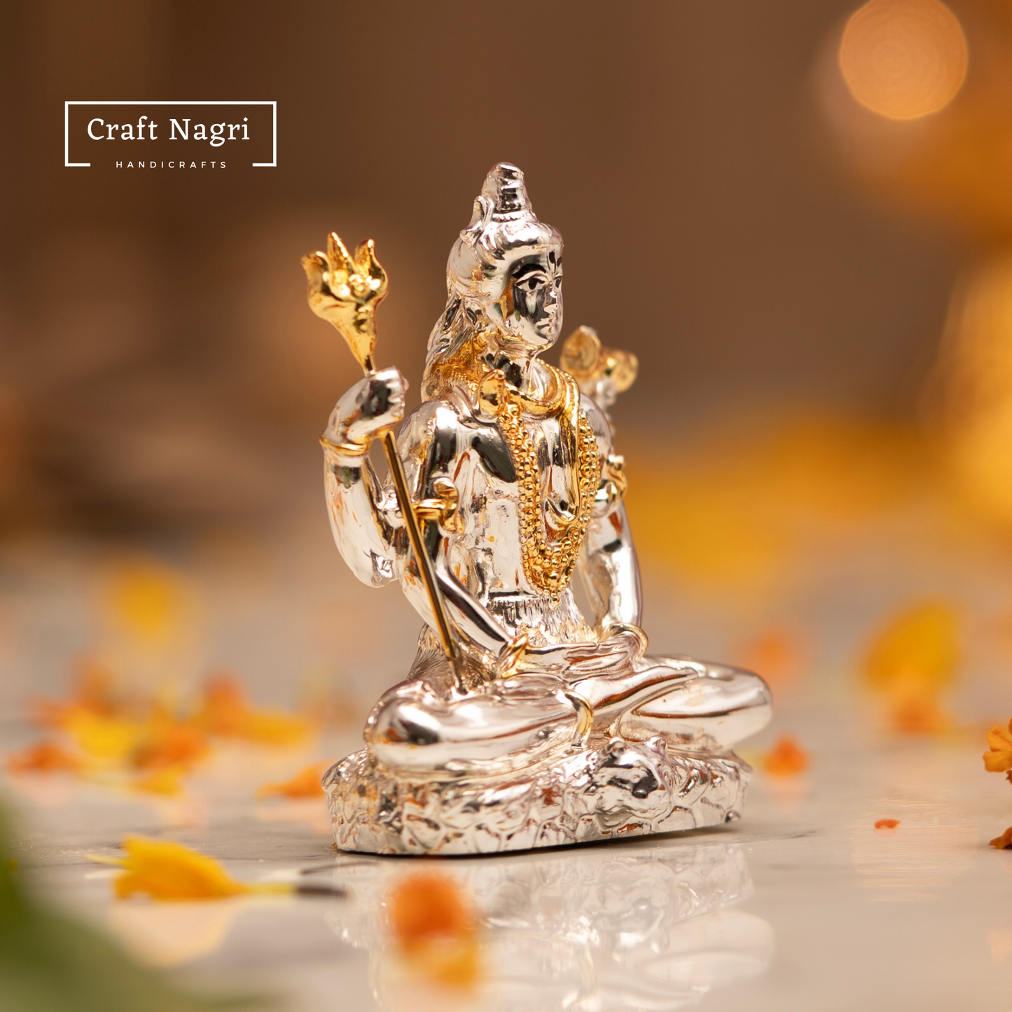 Lord Shiva Car Dashboard  Idol Silver & Gold Electroplated (3.5 Inches)