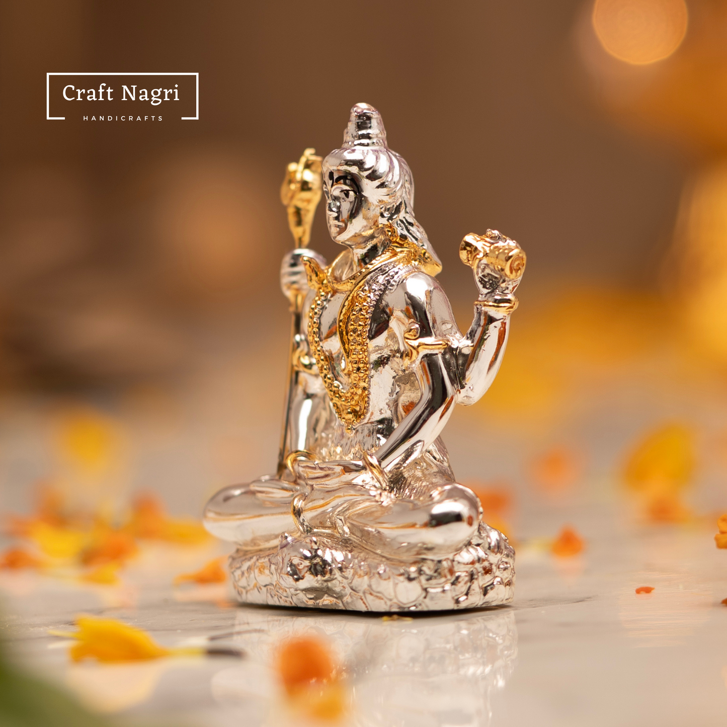 Lord Shiva Car Dashboard  Idol Silver & Gold Electroplated (3.5 Inches)