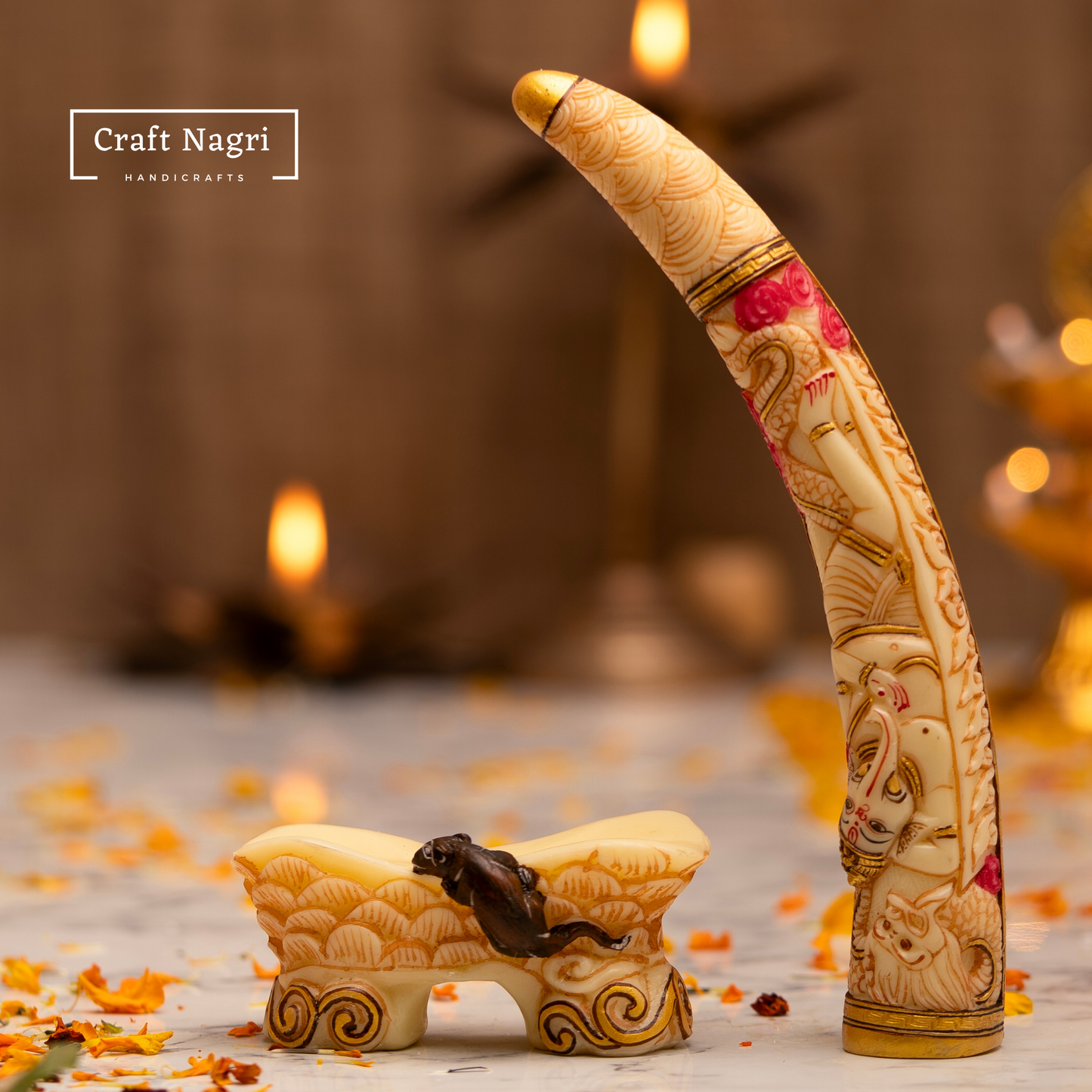 Handcrafted Ganesha Engraved Tusk With Base