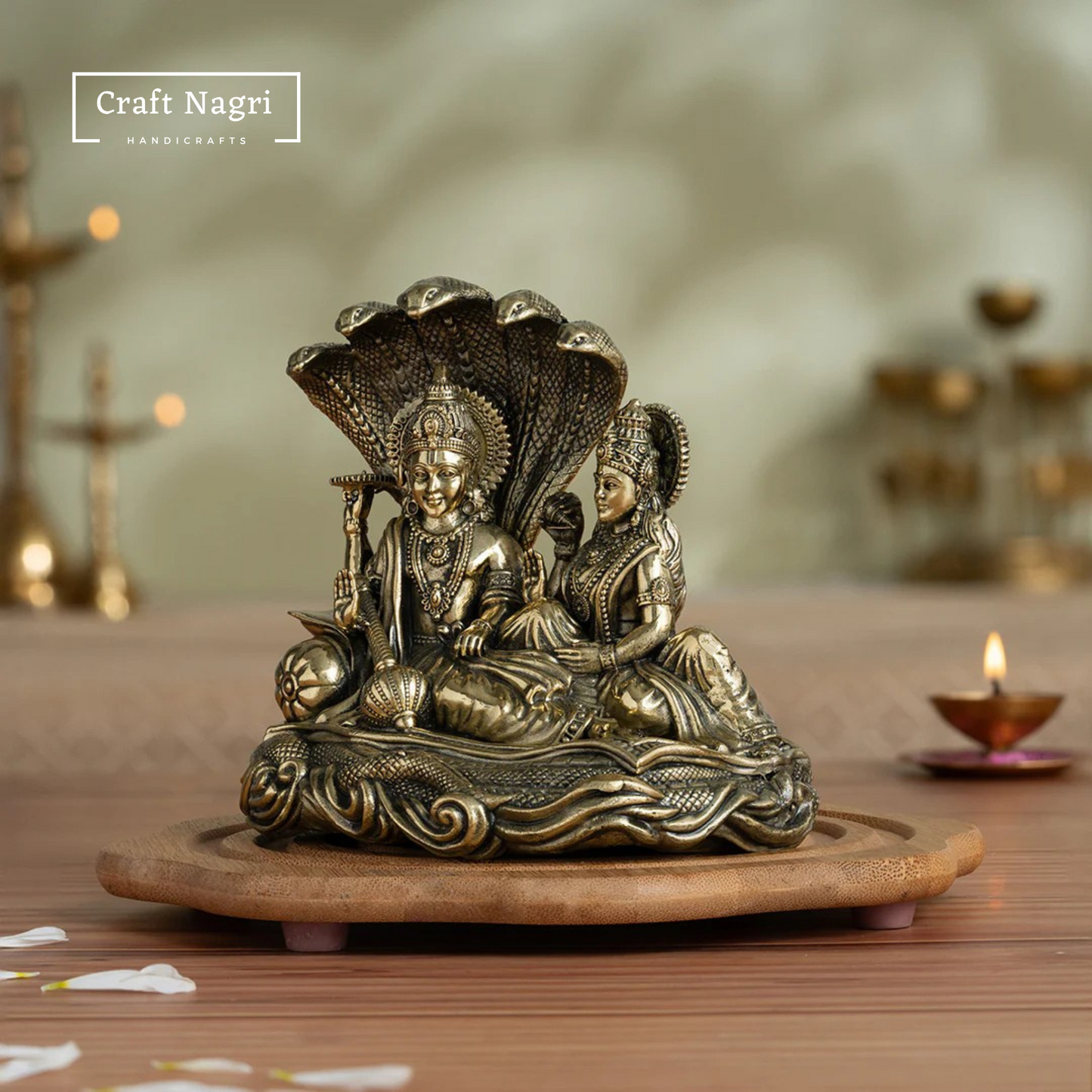 Lord Vishnu & Maa Lakshmi Brass Idol (5 Inches)