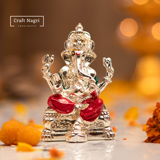 Lord Ganesh Car Dashboard Idol with silver plated ( 3.5 Inches)