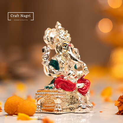 Lord Ganesh Car Dashboard Idol with silver plated ( 3.5 Inches)