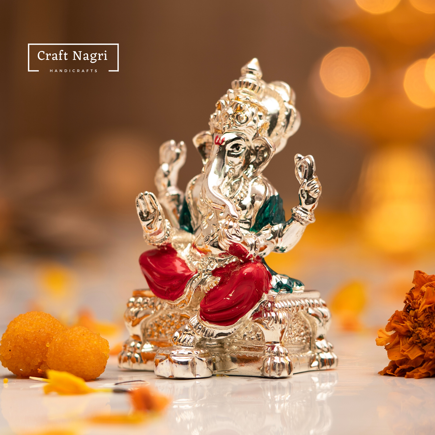 Lord Ganesh Car Dashboard Idol with silver plated ( 3.5 Inches)