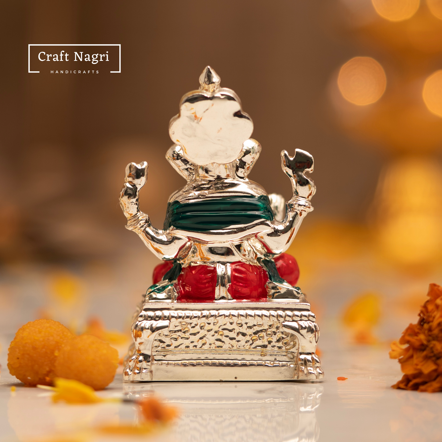 Lord Ganesh Car Dashboard Idol with silver plated ( 3.5 Inches)