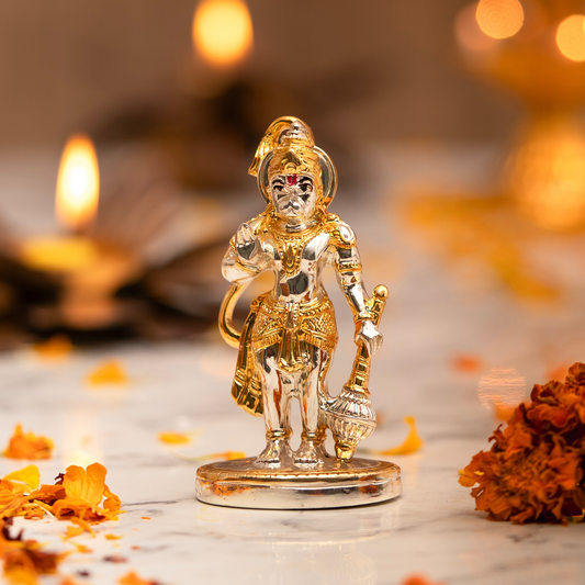 24K Gold & Silver-Plated Hanuman Idol for Car Dashboard (4 Inches)