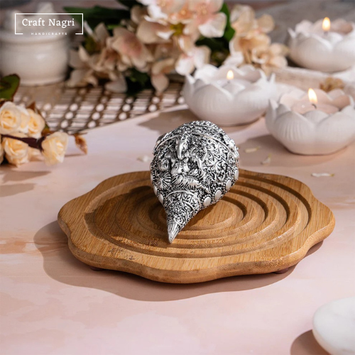 Ganesh Carved Shankh Silver Plated  (5 Inches)
