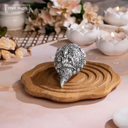 Ganesh Carved Shankh Silver Plated  (5 Inches)