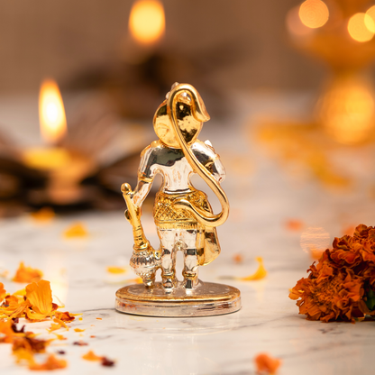 24K Gold & Silver-Plated Hanuman Idol for Car Dashboard (4 Inches)
