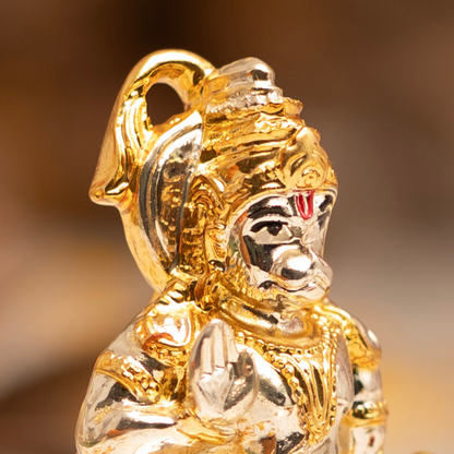 24K Gold & Silver-Plated Hanuman Idol for Car Dashboard (4 Inches)