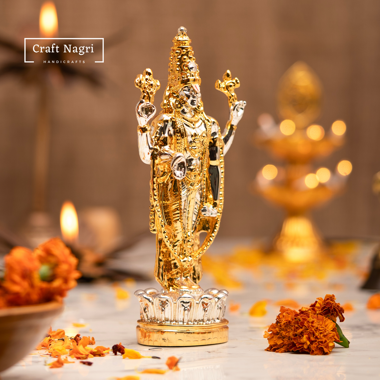 Lord Venkateshwara Idol Silver & Gold Electroplated (5 Inches)